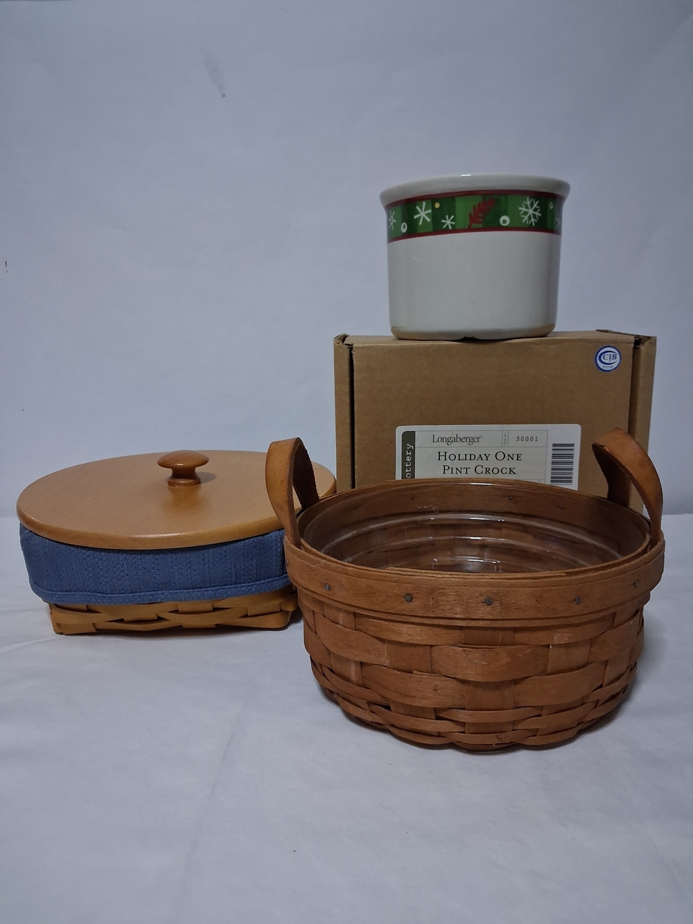 Longaberger Lot Hostess Basket W Lid Holiday Crock No Lid Leather Handle Basket